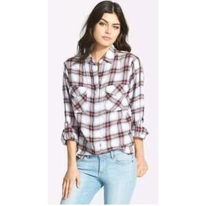 SAM EDELMAN Womens Shirt Riley Plaid Boyfriend Split Hem Button Up Zippers Med